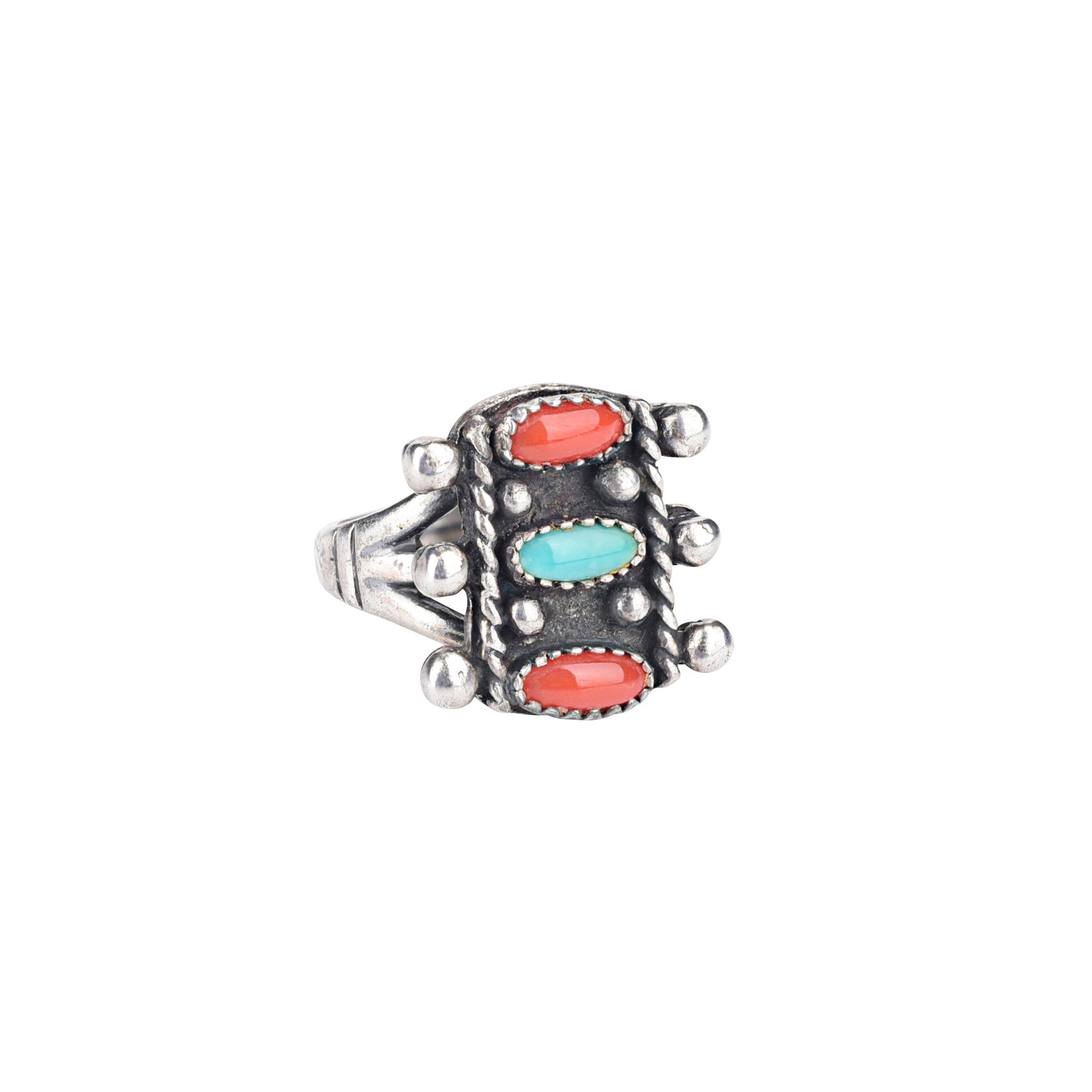 Vintage Navajo Coral and Turquoise Ring - size 5 3/4
