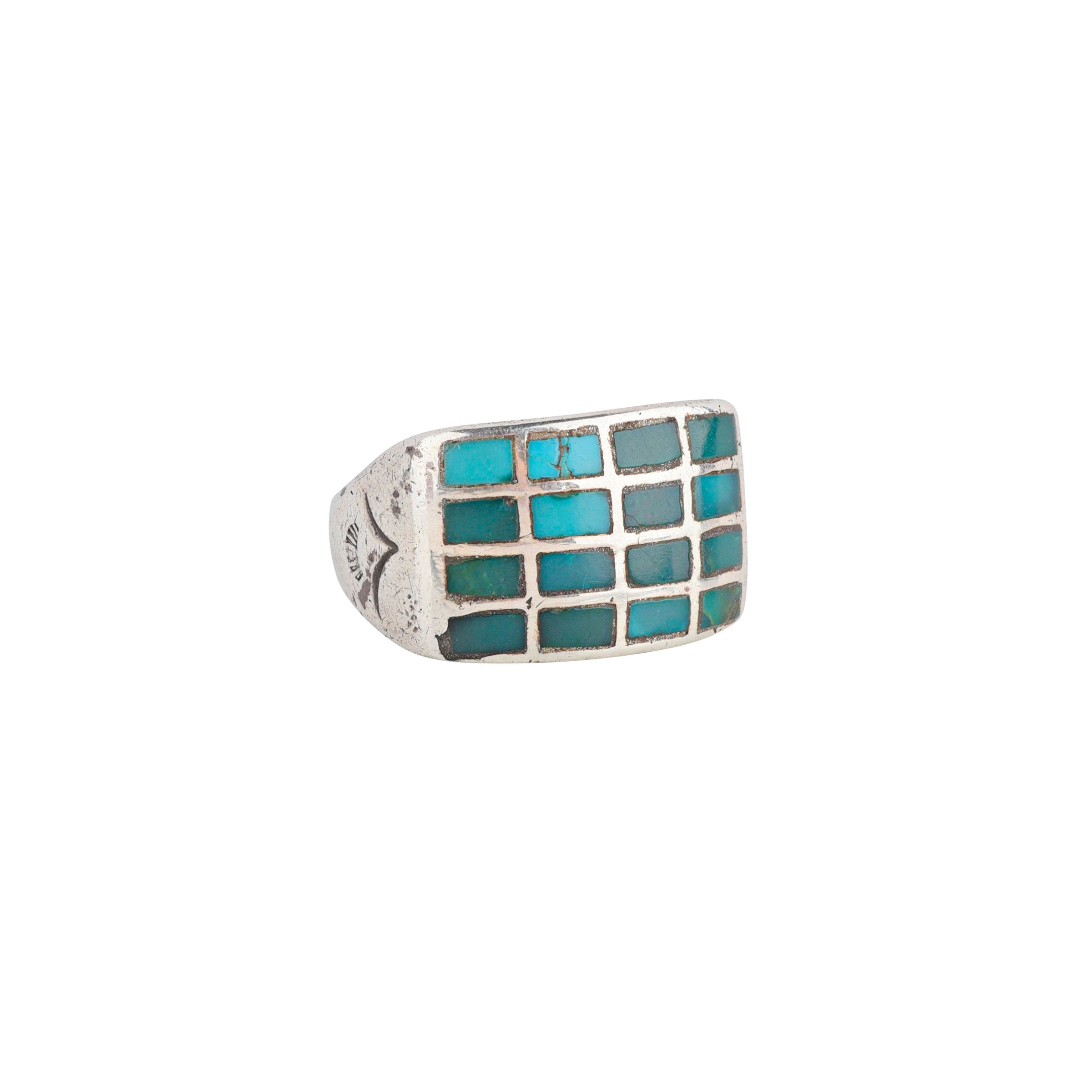 Vintage Turquoise Grid Ring - Size 10 1/2
