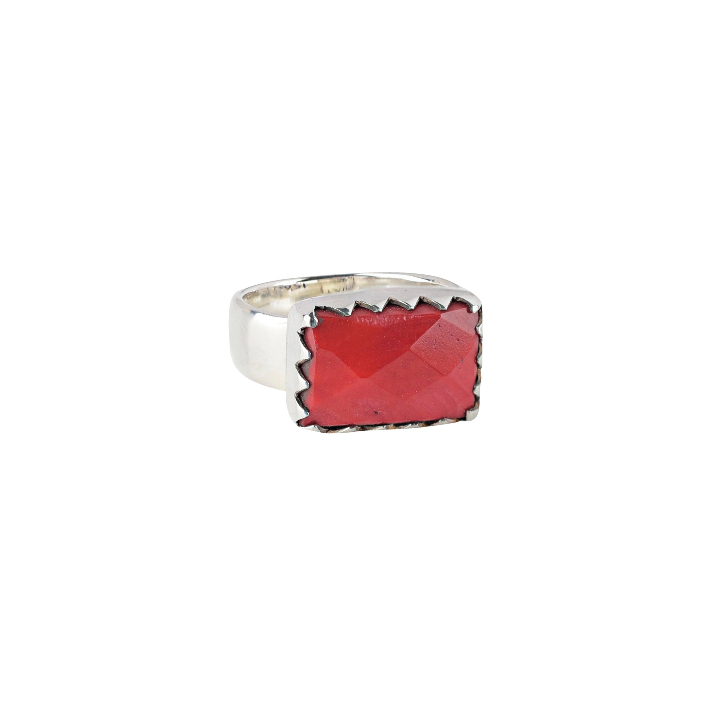 Sawtooth Bezel Coral Ring - Size 6