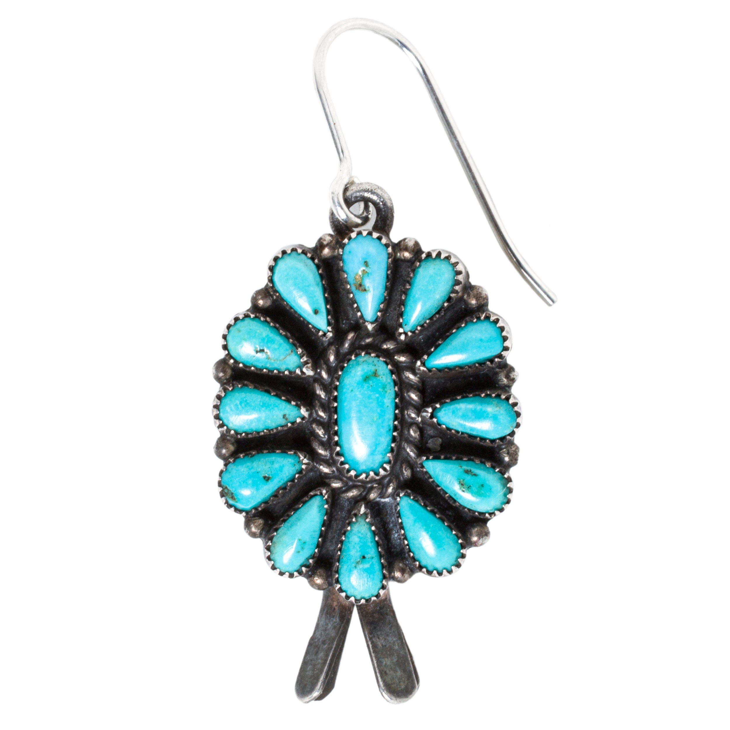 Vintage Zuni Easter Blue Petit Point Earrings, c. 1950