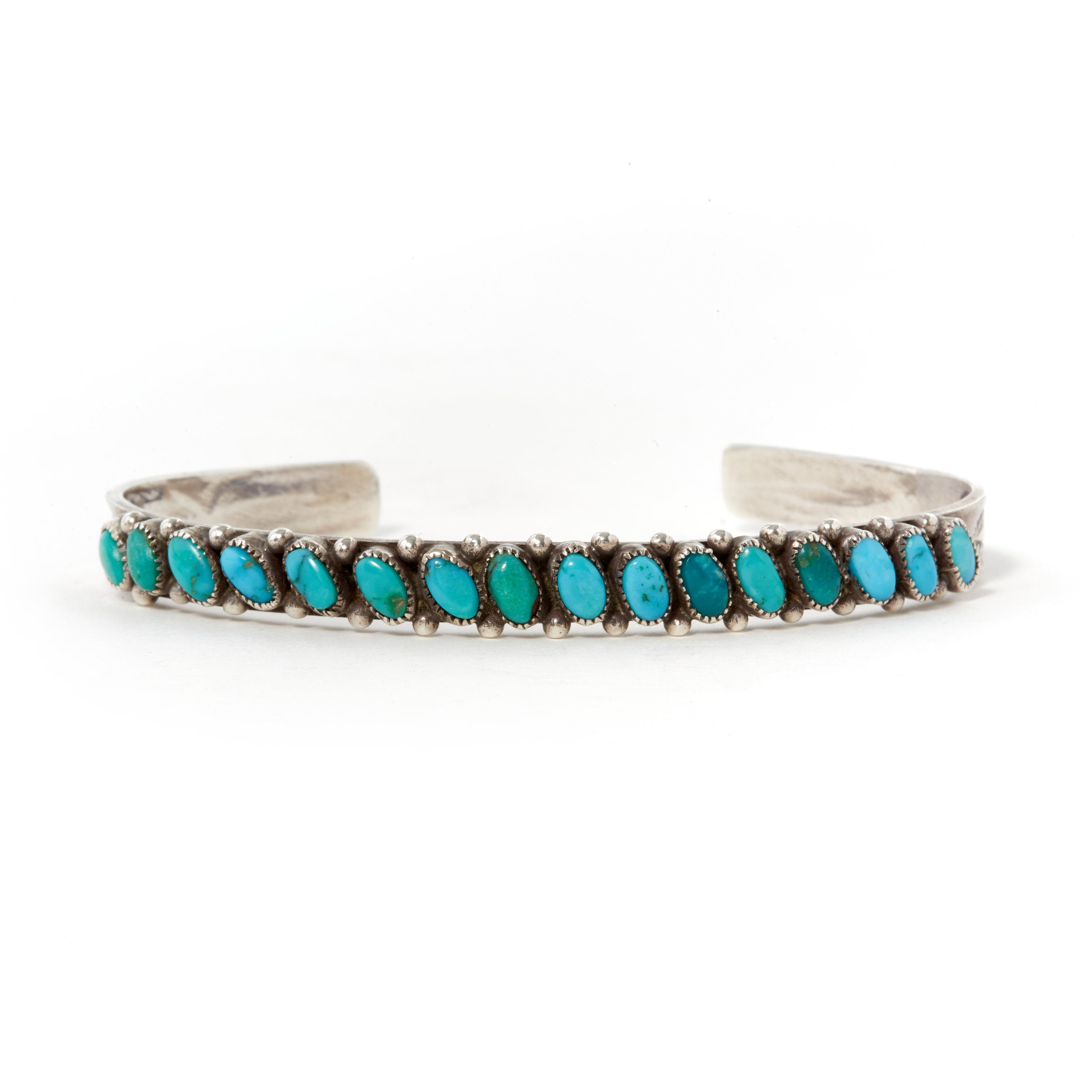 Vintage Zuni Stamped Row Cuff With Turquoise, c. 1940