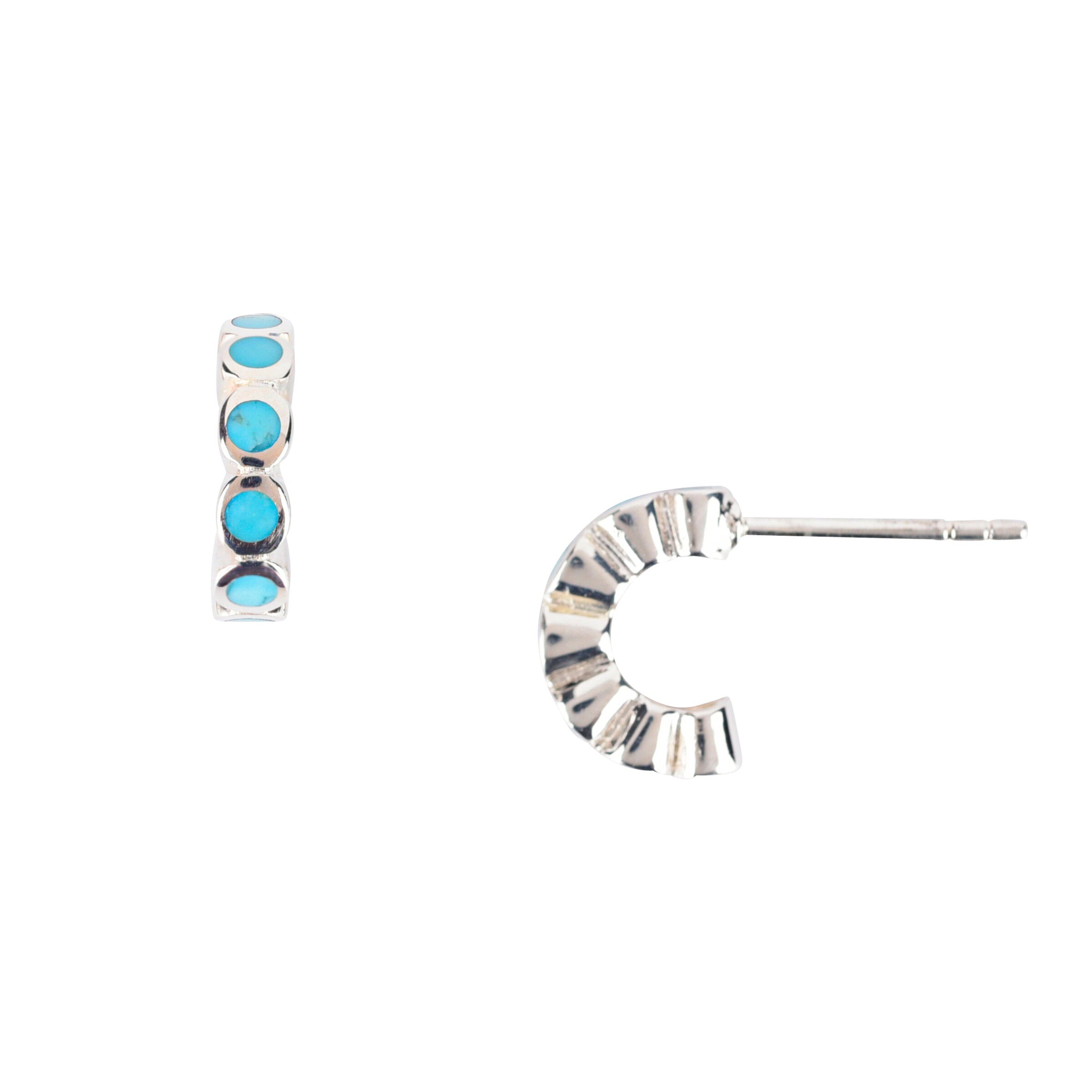 Turquoise Dot Inlay Hoop Earrings