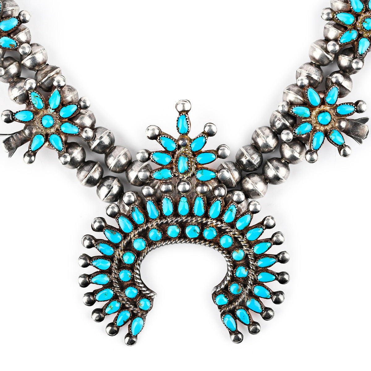 Vintage Turquoise Squash Blossom Necklace 