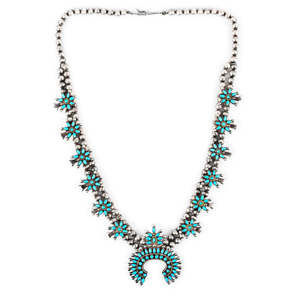 Vintage Turquoise Squash Blossom Necklace 