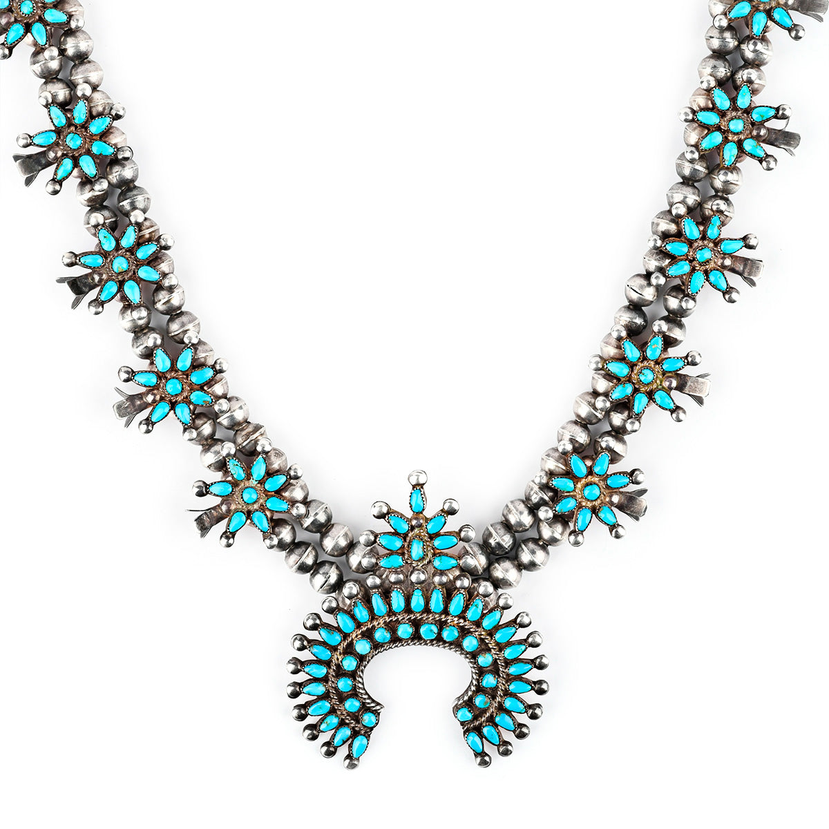 Vintage Turquoise Squash Blossom Necklace 