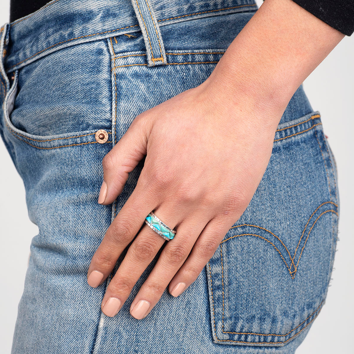 Blue And Green Turquoise Inlay Ring